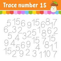 Trace number . Handwriting practice. Learning numbers for kids. Education developing worksheet. Activity page. Game for toddlers and preschoolers. Isolated vector illustration in cute cartoon style.