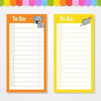 To do list for kids. Empty template. The rectangular shape. Isolated color vector illustration. Funny character. cartoon style. For the diary, notebook, bookmark.