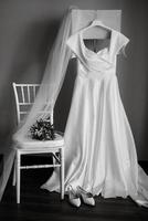 perfect white wedding dress on the wedding day photo