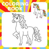 Cute unicorn. Magic fairy horse. Coloring book page for kids. Cartoon style. Vector illustration isolated on white background.