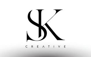 SK Minimalist Serif Modern Letter Logo in Black and White. SK Creative Serif Logo Design Icon Vector