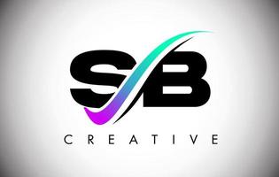 Logotipo de letra sb con línea curva swoosh creativa y fuente en negrita y colores vibrantes vector