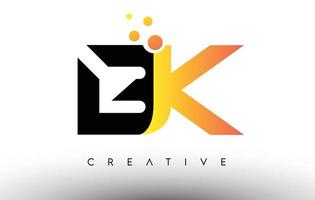 BK Black Orange Letter Logo Design. BK Icon with Dots and Bubbles Vector Logo