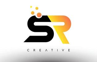 SR Black Orange Letter Logo Design. SR Icon with Dots and Bubbles Vector Logo