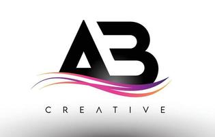AB Logo Letter Design Icon. AB Letters with Colorful Creative Swoosh Lines vector