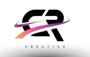 cr logo icono de diseño de letra. letras cr con coloridas líneas creativas swoosh vector