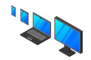 conjunto de vector isométrico de computadora portátil tableta pc y teléfono inteligente