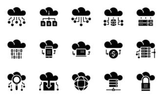 Vector de iconos de servicios de tecnología de datos en la nube, red, base de datos, descargar