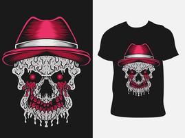 ilustración, vector, cráneo, mugre con sombrero, en, camiseta, maqueta vector