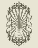 illustration vector electric guitar on vintage ornament