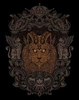 illustration vintage demon cat with engraving style vector