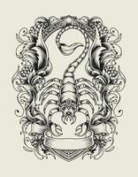 illustration vector scorpion with engraving ornament.