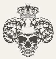 ilustración, vector, demonio, cráneo, cabeza, con, corona vector