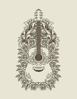 ilustración vectorial guitarra acústica con adorno floral vector