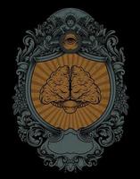 illustration antique brain with engraving style vector