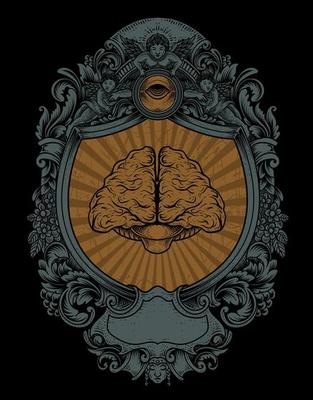 illustration antique brain with engraving style