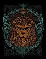 illustration vintage lion with engraving style vector