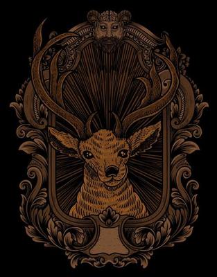 illustration vintage deer with engraving style