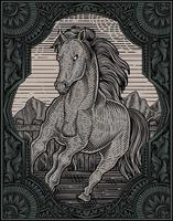 Ilustración caballo vintage con estilo de grabado vector