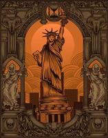 illustration vintage liberty statue with retro style vector