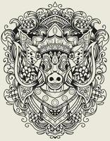 Basic RGBIllustration vector barong bangkung head with vintage engraving ornament