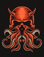 illustration vector skull octopus on black background