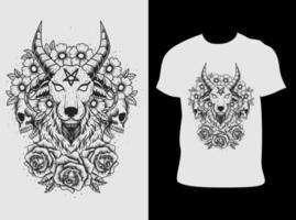 illustration vector goat head with skull and flower