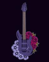 ilustración vectorial guitarra eléctrica con flor vector