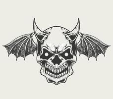 illustration vector demon skull head monochrome style