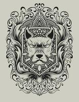 ilustración, vector, cabeza de perro, con, vendimia, grabado, ornamento vector