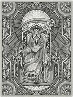 ilustración, vector, rey, satanás, en, gótico, grabado, ornamento, estilo vector