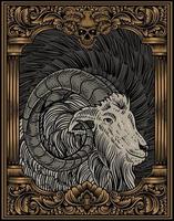 illustration vintage goat with engraving style vector