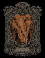 Ilustración elefante vintage con estilo de grabado vector