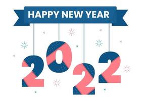 Happy New Year 2022 Template Flat Design Illustration with Ribbons and Confetti on a Colorful Background for Poster, Brochure or Banner vector