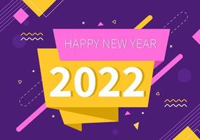 Feliz año nuevo 2022 ilustración de diseño plano de plantilla con cintas y confeti sobre un fondo colorido para carteles, folletos o pancartas vector