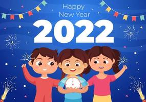 Happy New Year 2022 Template Flat Design Illustration with Ribbons and Confetti on a Colorful Background for Poster, Brochure or Banner vector