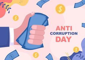 día anticorrupción que se conmemora cada 9 de diciembre para decirle al público que deje de dar dinero con un letrero de prohibición en una ilustración de diseño plano vector
