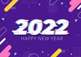 Feliz año nuevo 2022 ilustración de diseño plano de plantilla con cintas y confeti sobre un fondo colorido para carteles, folletos o pancartas vector