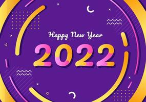 Feliz año nuevo 2022 ilustración de diseño plano de plantilla con cintas y confeti sobre un fondo colorido para carteles, folletos o pancartas vector