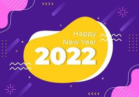 Feliz año nuevo 2022 ilustración de diseño plano de plantilla con cintas y confeti sobre un fondo colorido para carteles, folletos o pancartas vector