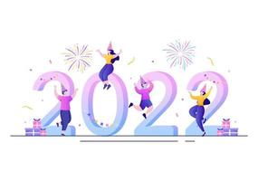 Happy New Year 2022 Template Flat Design Illustration with Ribbons and Confetti on a Colorful Background for Poster, Brochure or Banner vector