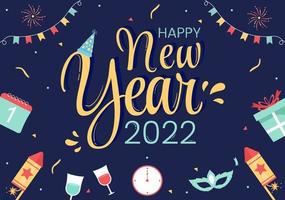 Happy New Year 2022 Template Flat Design Illustration with Ribbons and Confetti on a Colorful Background for Poster, Brochure or Banner vector