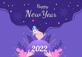 Happy New Year 2022 Template Flat Design Illustration with Ribbons and Confetti on a Colorful Background for Poster, Brochure or Banner vector