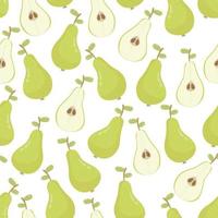 fruta de patrones sin fisuras de peras con follaje verde. frutas frescas y sabrosas. fondo, papel tapiz. para impresiones textiles, carteles o papel de regalo vector