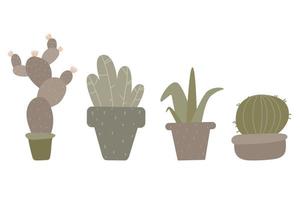 Set home plant, cactus, succulents. Cozy lagom scandinavian style collection of plants vector