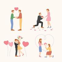 Couples of various composition. Couples making proposals. vector