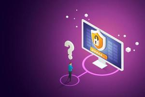 User forgot password on computer screen. vector