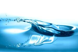 light blue transparent water wave surface with splash bubble on water. photo