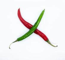 red and green chili pepper isolated on white background. a tiny ingredient can give a super spicy taste to dishes.