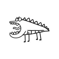 a hand drawn illustration of an angry crocodile monster. cute doodle cartoon drawing of a fantasy character in uncolored style. a funny element design. vector